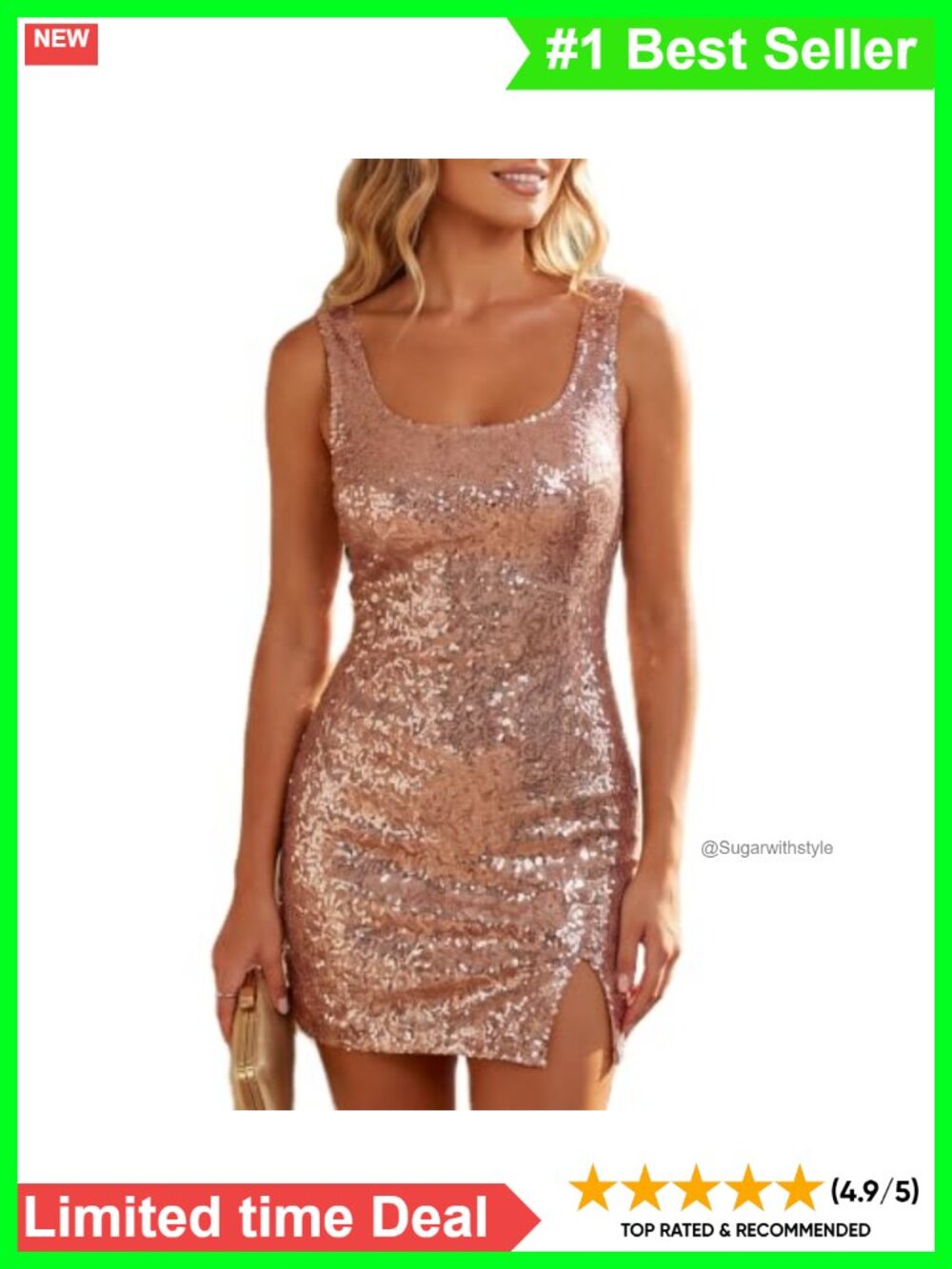 Sequin Tank Dress Square Neck Backless Mini Bodycon Club Night Out Y2K Sundress